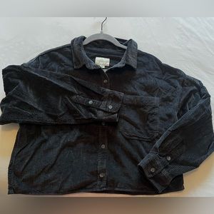 American Eagle Cropped Corduroy Gray Long Sleeve Oversized Shacket